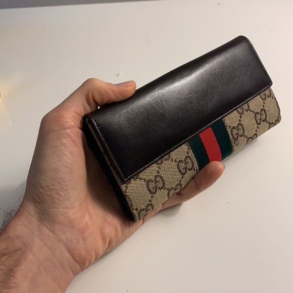 Gucci Authentic Handmade Leather and Canvas Bifold Logo Wallet - Picture 7 of 15
